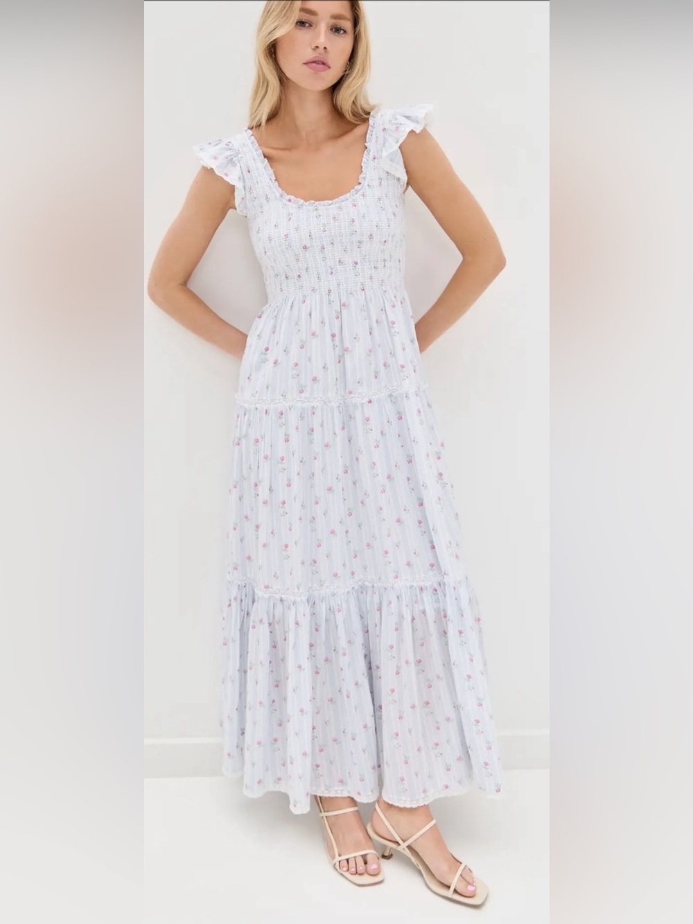 LoveShackFancy Chessie Dress Coastline Blue XL